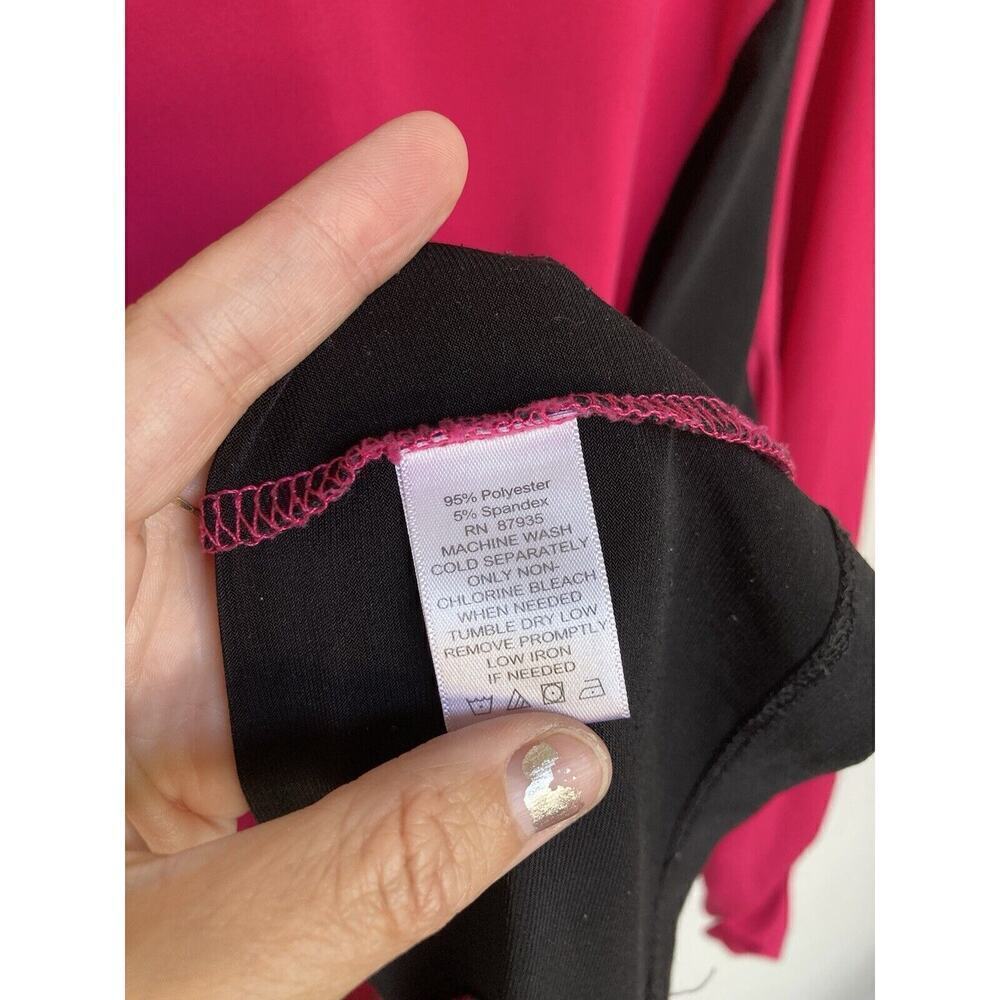 Susan Graver Color block pink black long sleeve XL stretch mock neck blouse - Picture 4 of 6